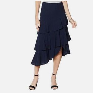 NWT G Guliana Cotton Ruffle Tiered Navy Asymmetrical Skirt Medium